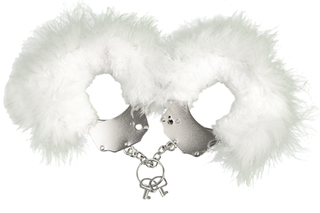 Металлические наручники с белыми перьями Adrien Lastic